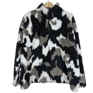 Eddie Bauer Sherpa Fleece Pullover Jacket Womens XXL Quarter-Zip Camouflage